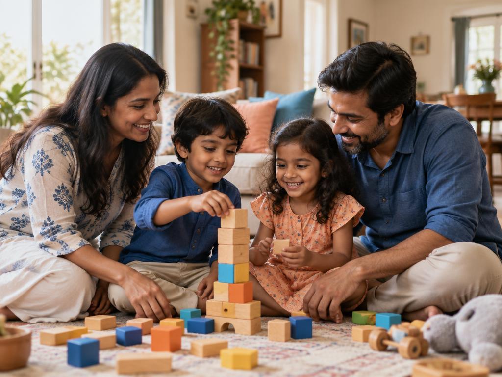 Family connecting through play at home
