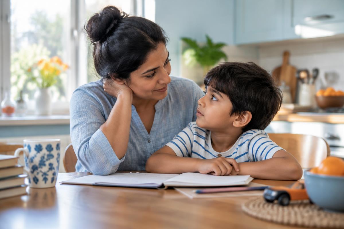 Parent and child sharing a thoughtful moment together